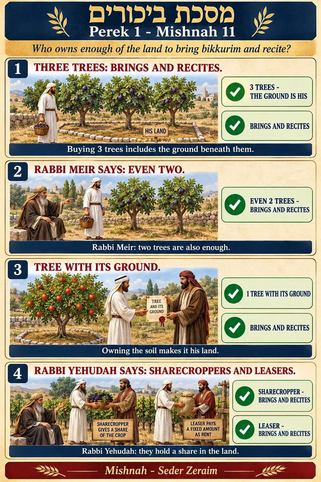 Infographic for Bikkurim 1:11: BUYING TREES WITH THEIR LAND