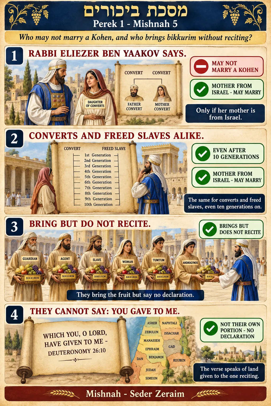 Infographic for Bikkurim 1:5: CONVERTS' DAUGHTERS; WHO DOES NOT RECITE