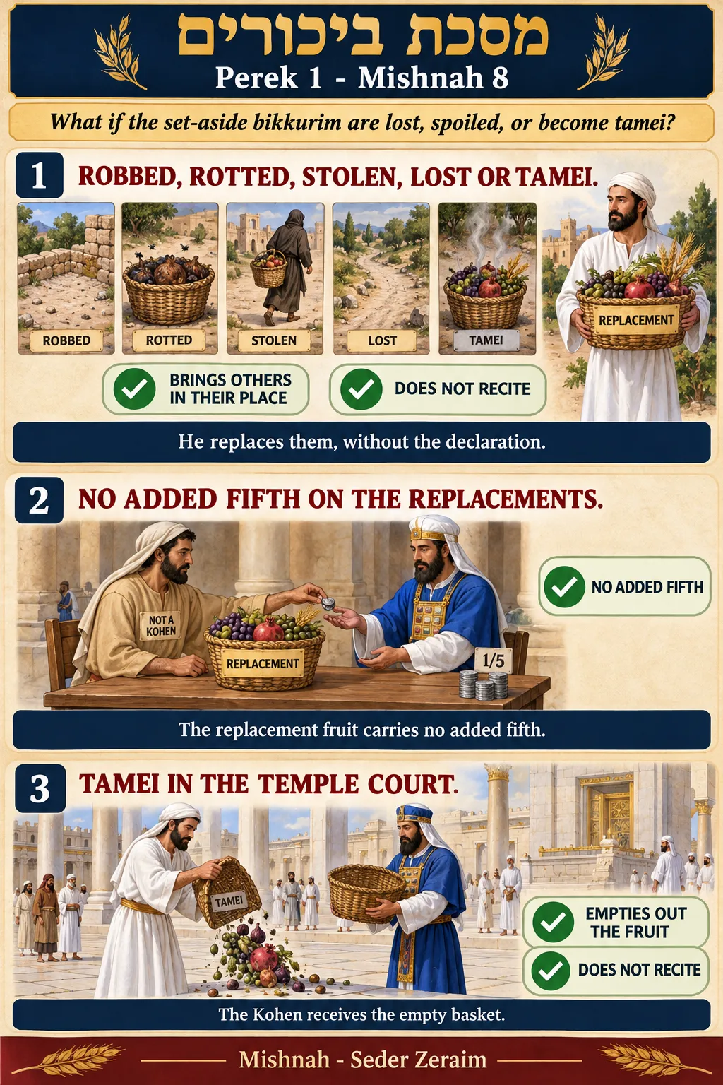 Infographic for Bikkurim 1:8: BIKKURIM LOST OR MADE TAMEI