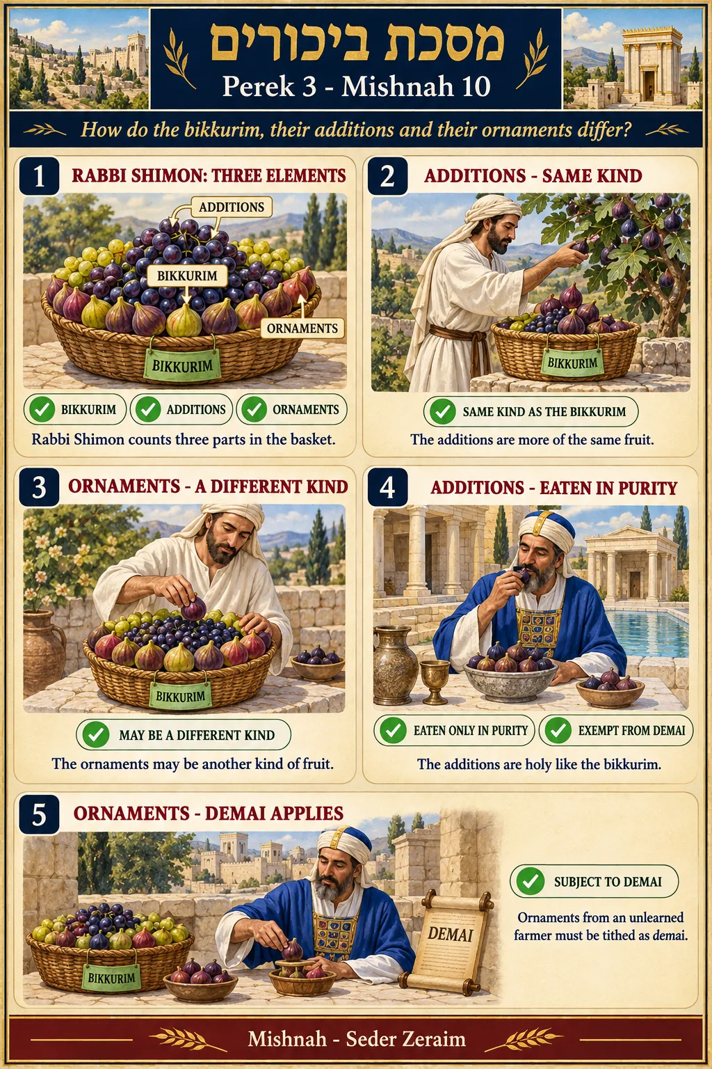 Infographic for Bikkurim 3:10: THREE PARTS OF THE BIKKURIM