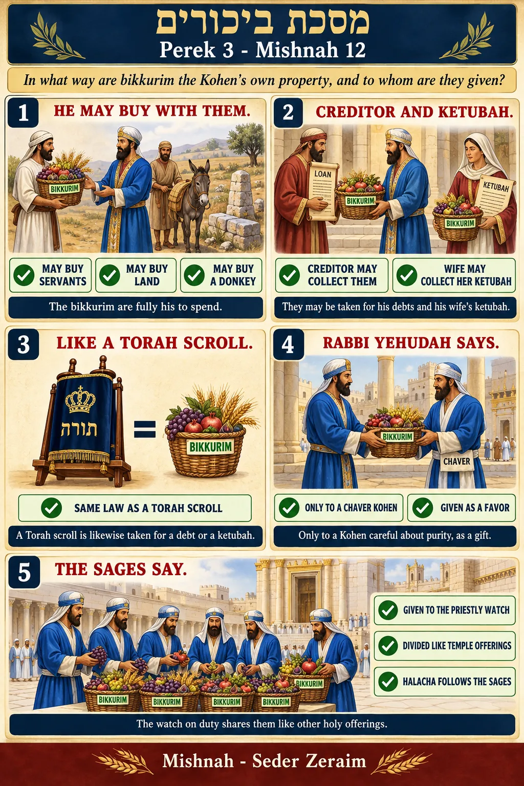 Infographic for Bikkurim 3:12: BIKKURIM ARE THE KOHEN'S PROPERTY