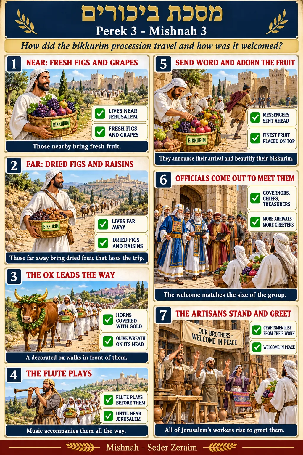 Infographic for Bikkurim 3:3: THE PROCESSION TO JERUSALEM