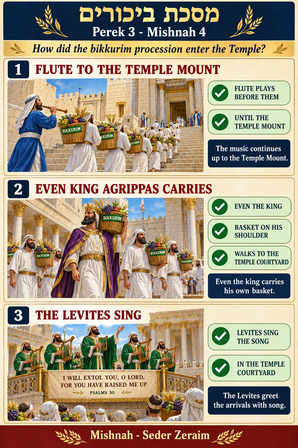 Infographic for Bikkurim 3:4: UP TO THE TEMPLE