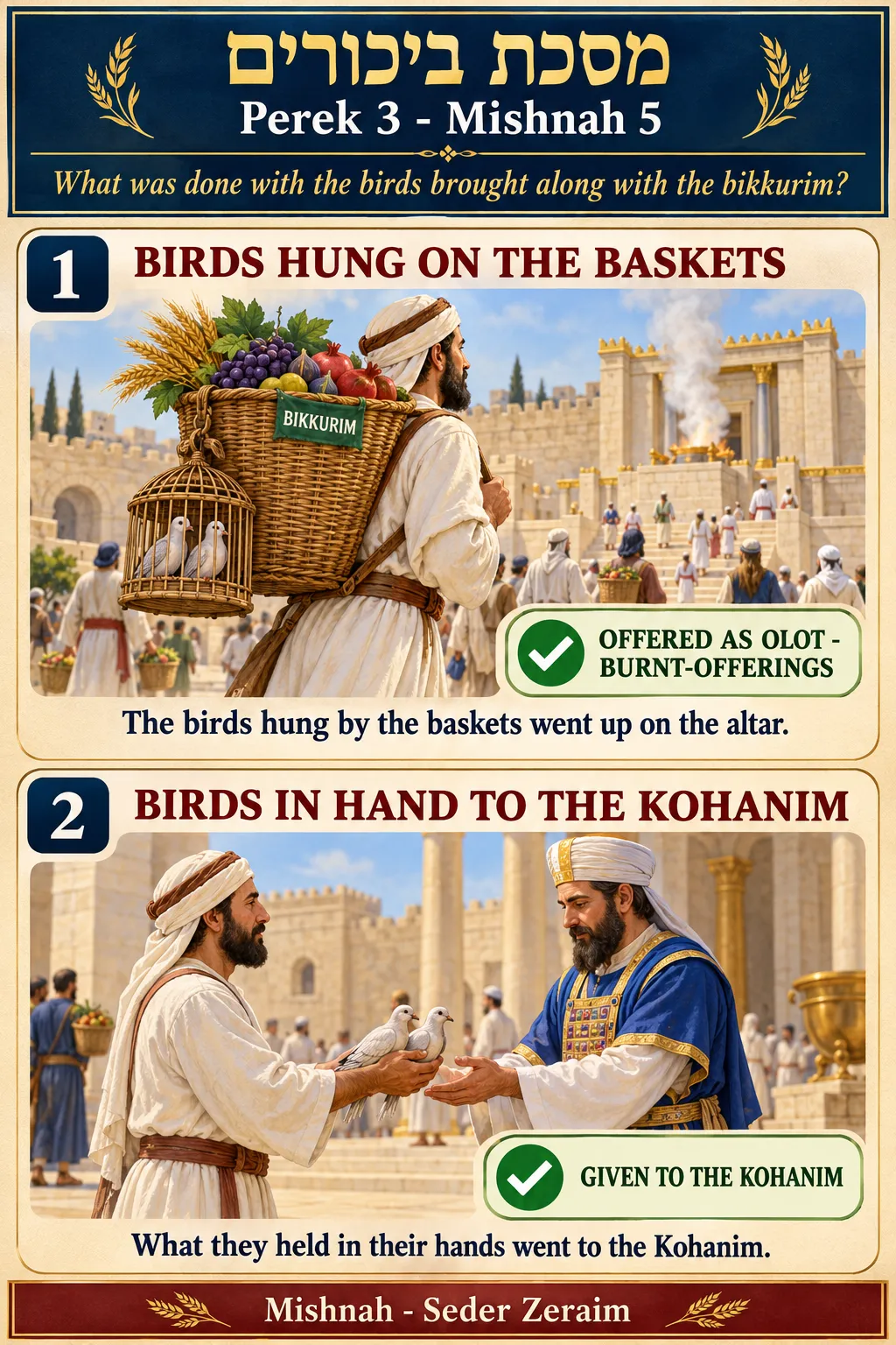 Infographic for Bikkurim 3:5: THE BIRDS WITH THE BASKETS
