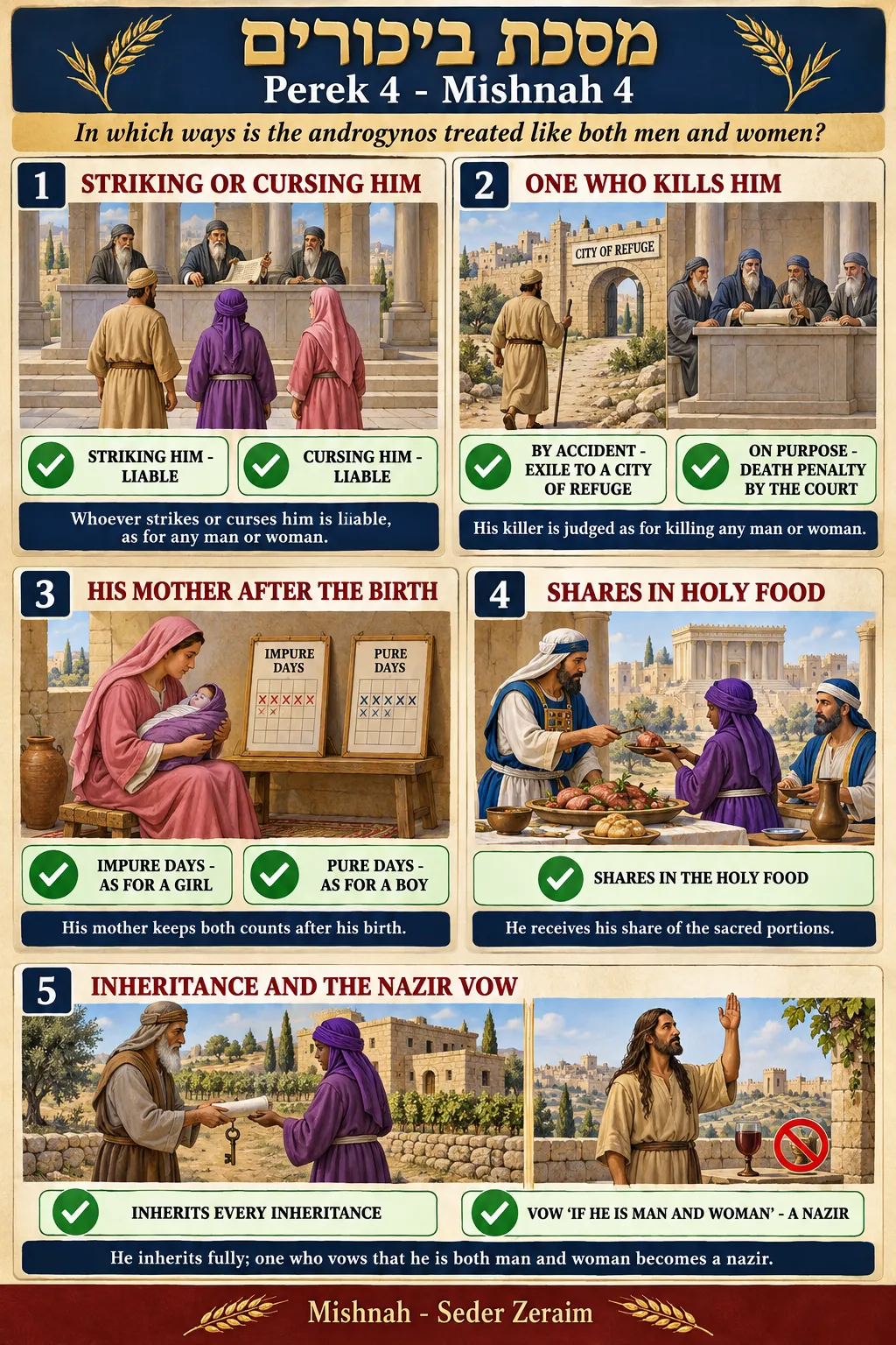 Infographic for Bikkurim 4:4: LIKE BOTH MEN AND WOMEN
