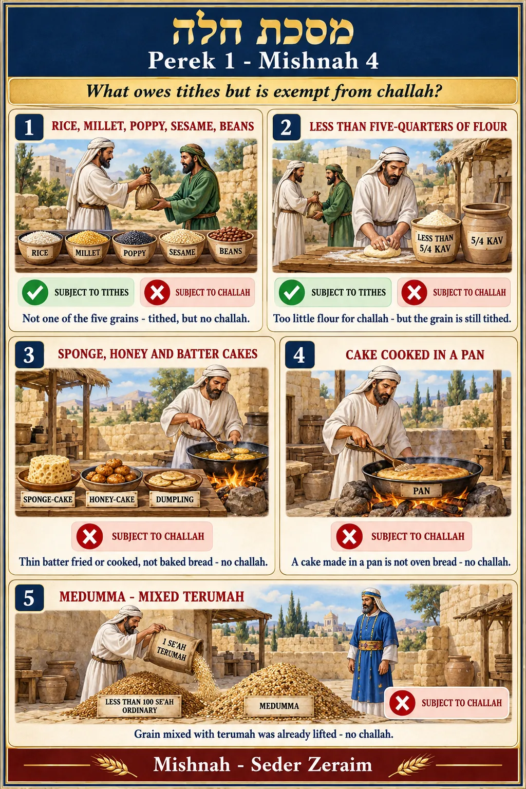 Infographic for Challah 1:4: TITHES YES, CHALLAH NO