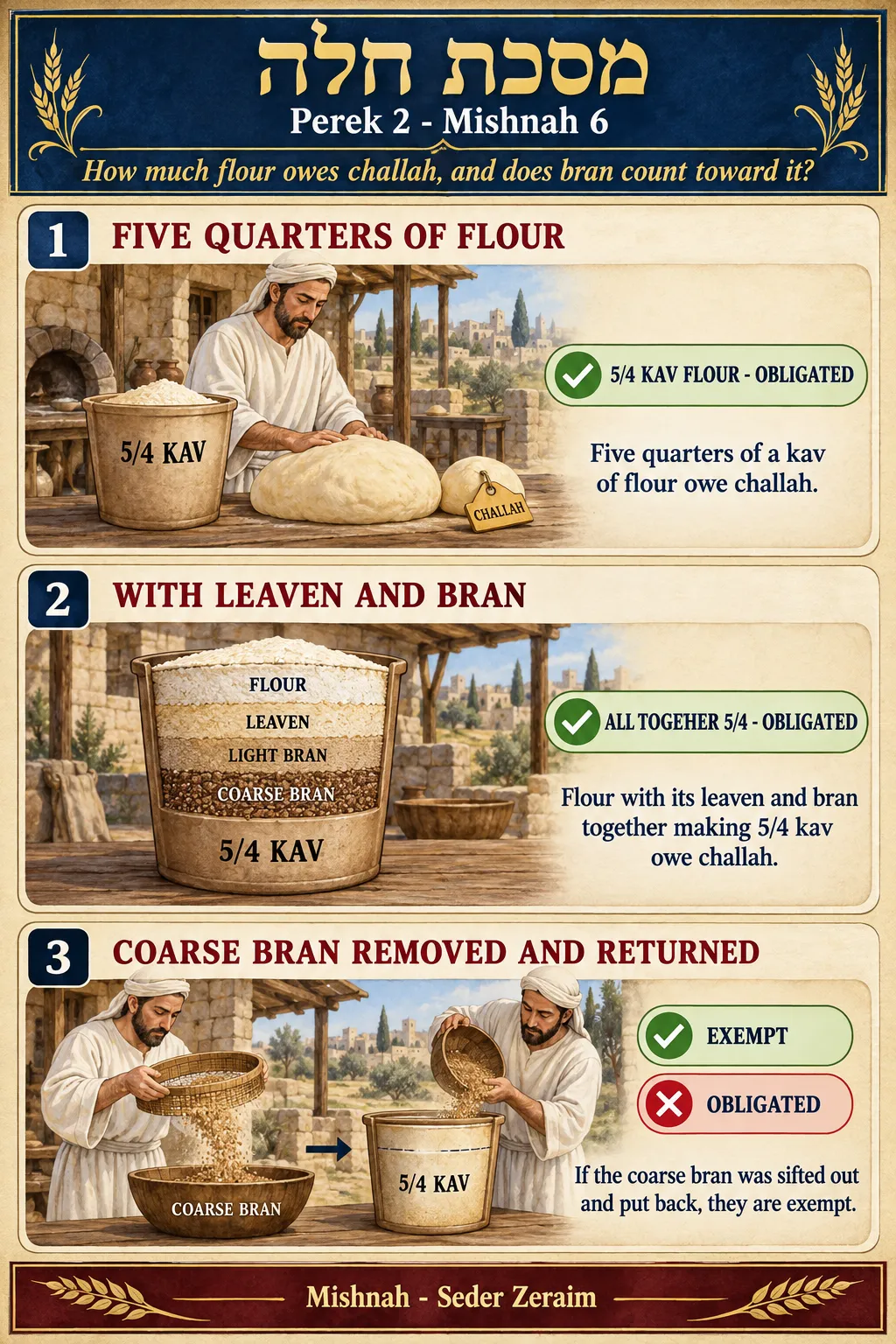Infographic for Challah 2:6: THE MEASURE OF FIVE QUARTERS