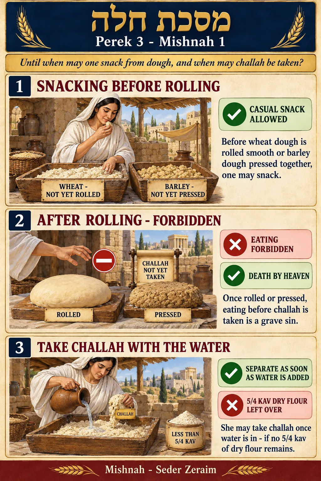Infographic for Challah 3:1: WHEN DOES DOUGH OWE CHALLAH?