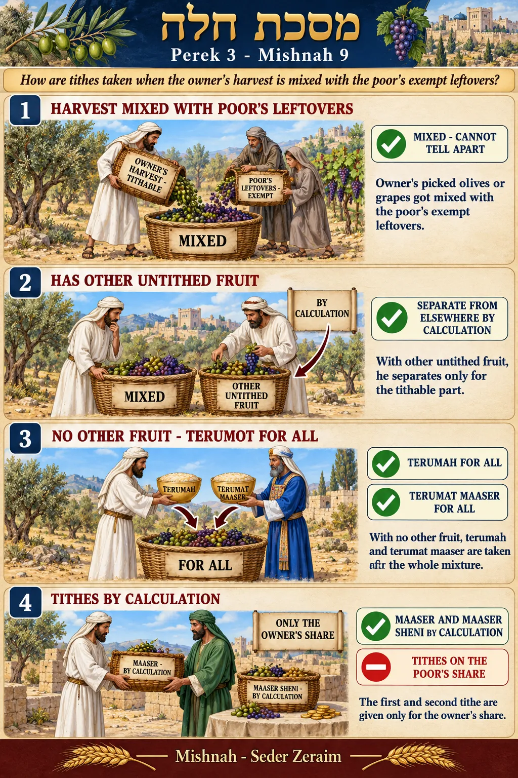 Infographic for Challah 3:9: MIXED HARVEST AND POOR-GLEANED FRUIT
