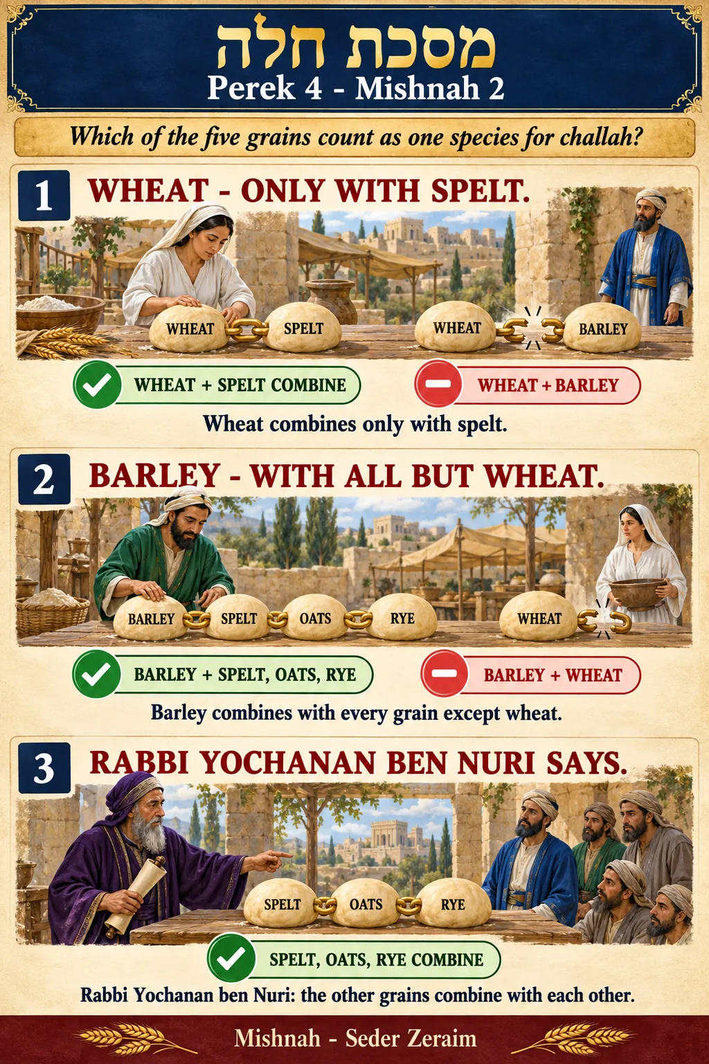 Infographic for Challah 4:2: WHICH GRAINS COMBINE