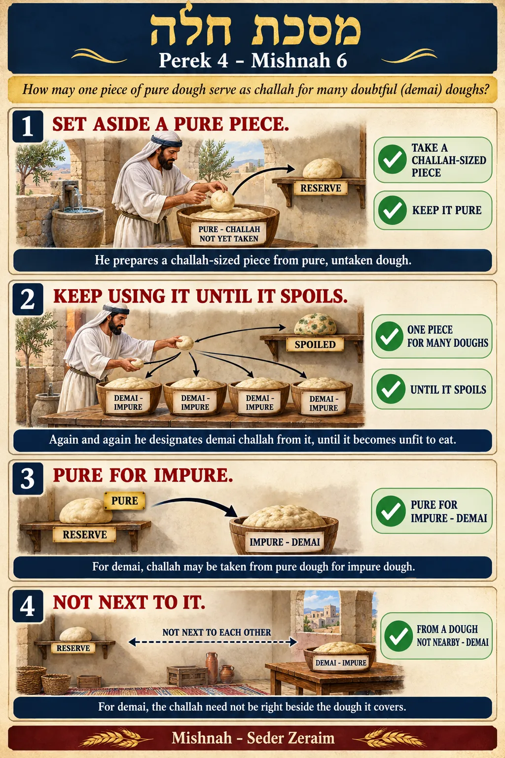 Infographic for Challah 4:6: A RESERVE PIECE FOR DEMAI DOUGH
