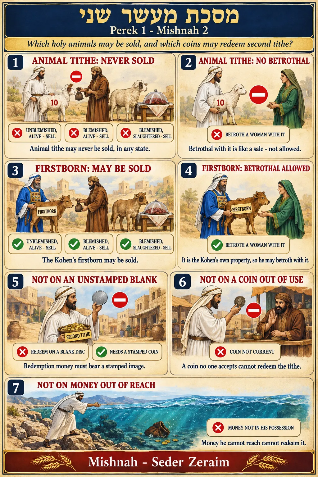 Infographic for Maaser Sheni 1:2: ANIMAL TITHE, FIRSTBORN, REDEMPTION COINS