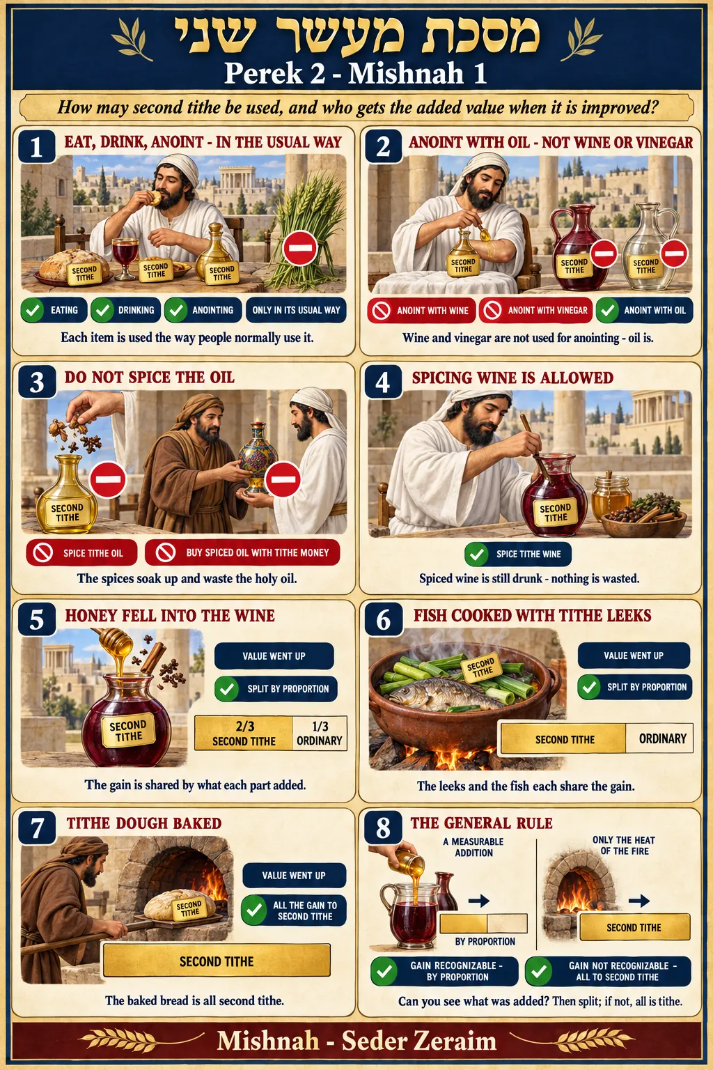 Infographic for Maaser Sheni 2:1: EATING, DRINKING, ANOINTING