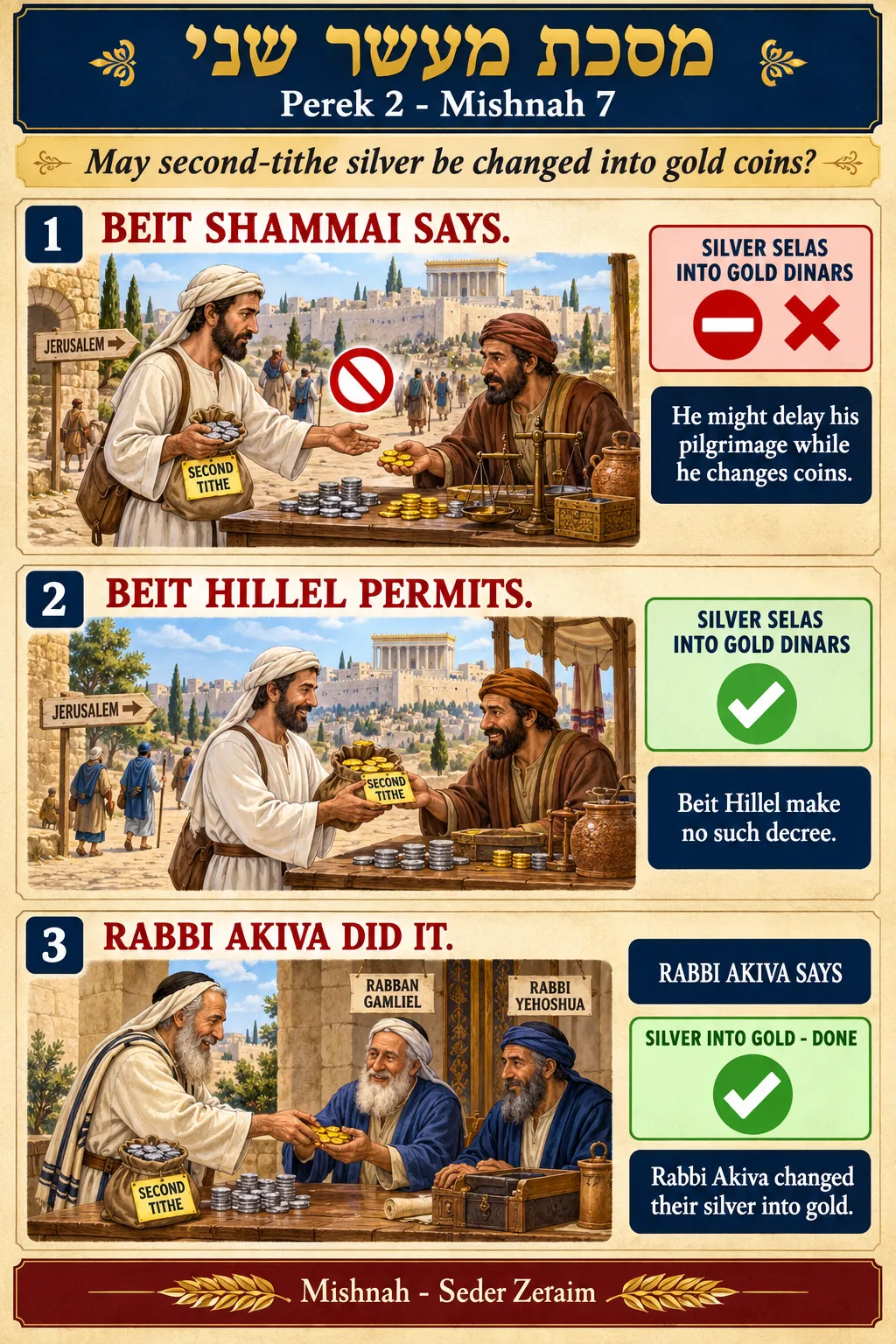 Infographic for Maaser Sheni 2:7: SILVER SELAS INTO GOLD DINARS