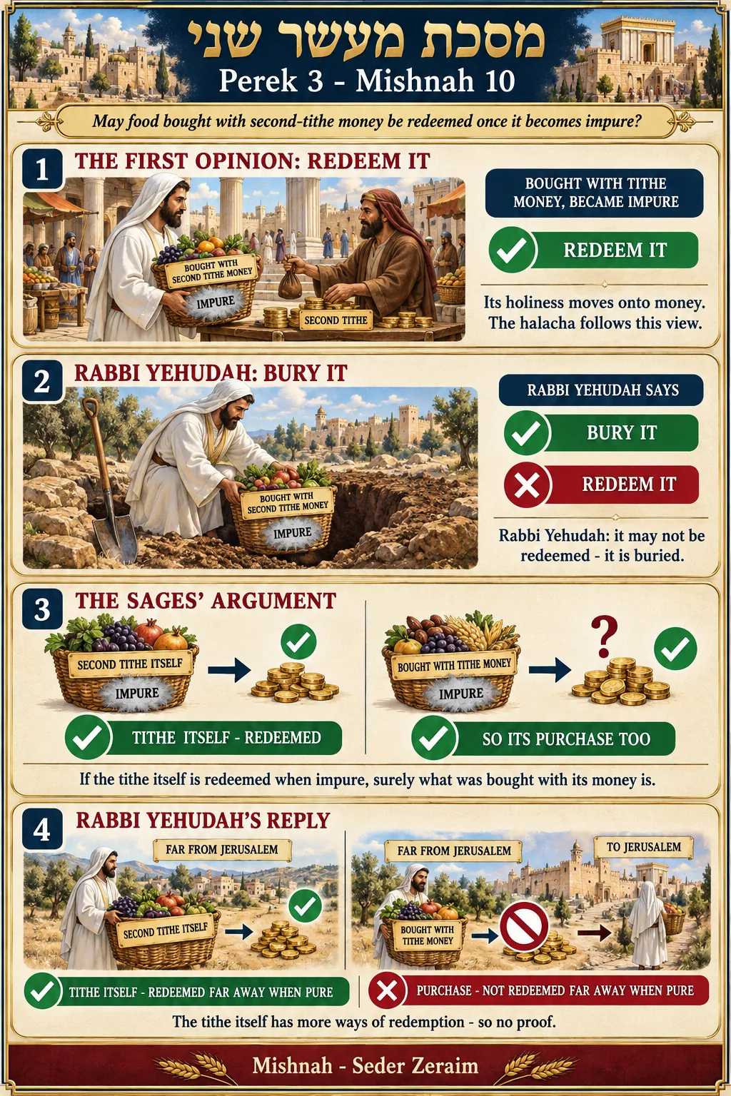 Infographic for Maaser Sheni 3:10: TITHE PURCHASES THAT BECAME IMPURE