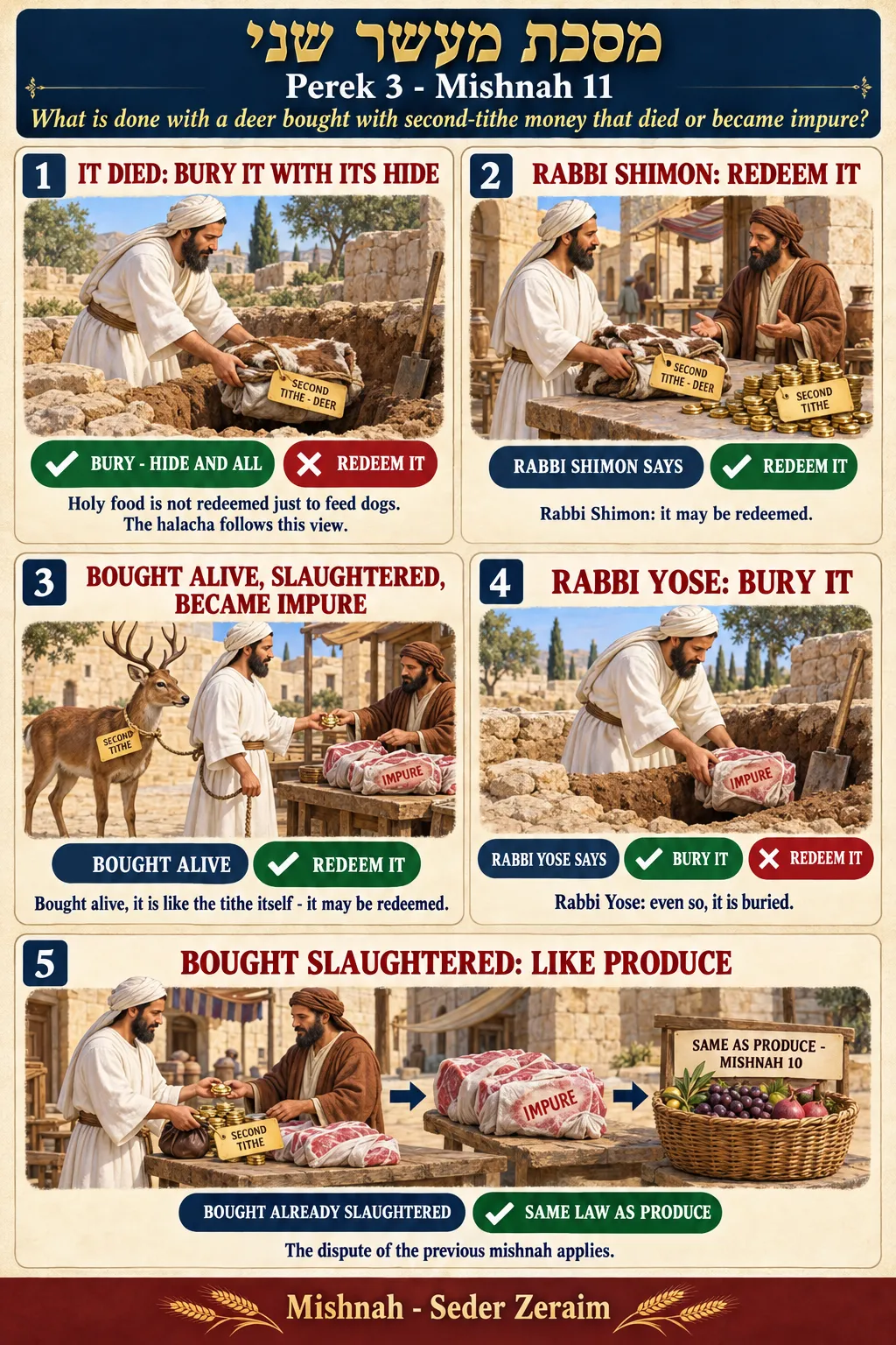 Infographic for Maaser Sheni 3:11: A DEER BOUGHT WITH TITHE MONEY