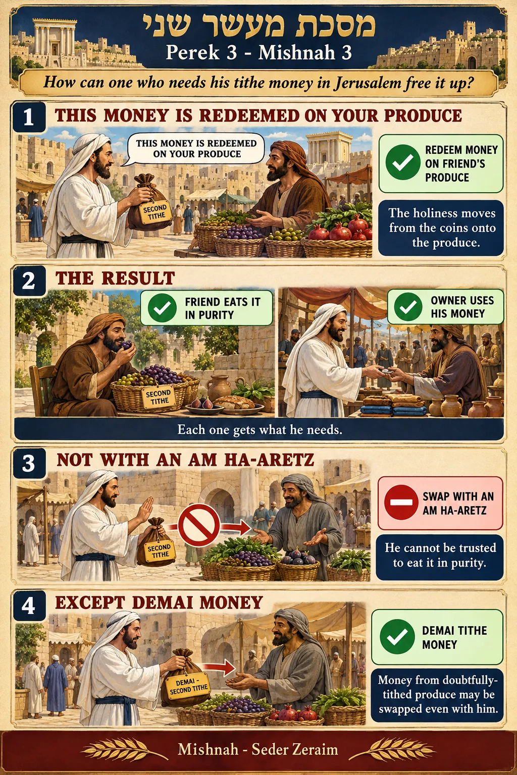 Infographic for Maaser Sheni 3:3: SWAPPING TITHE MONEY FOR A FRIEND'S PRODUCE