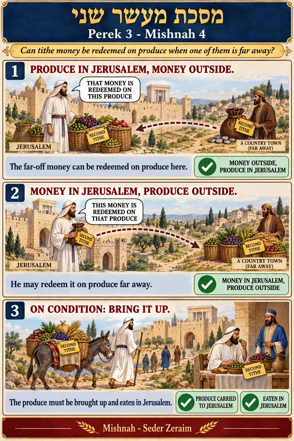 Infographic for Maaser Sheni 3:4: MONEY HERE, PRODUCE THERE