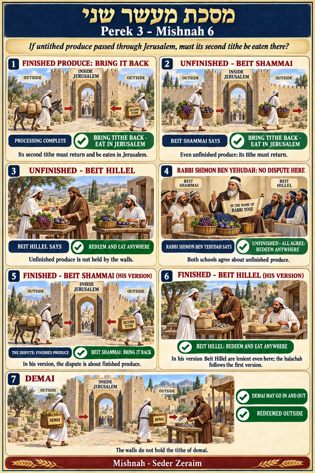 Infographic for Maaser Sheni 3:6: UNTITHED PRODUCE PASSING THROUGH JERUSALEM