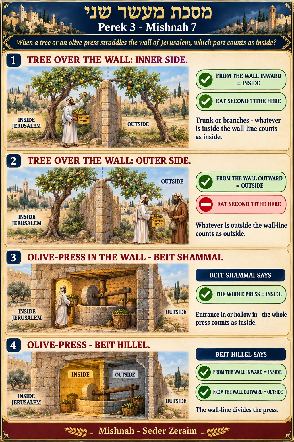 Infographic for Maaser Sheni 3:7: A TREE OR OLIVE-PRESS ON THE WALL