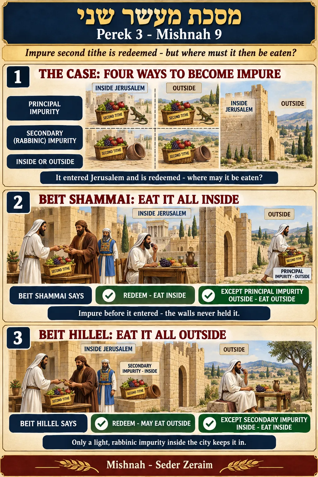 Infographic for Maaser Sheni 3:9: SECOND TITHE THAT BECAME IMPURE