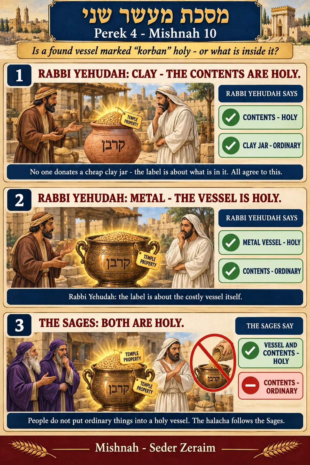 Infographic for Maaser Sheni 4:10: A VESSEL MARKED "KORBAN"