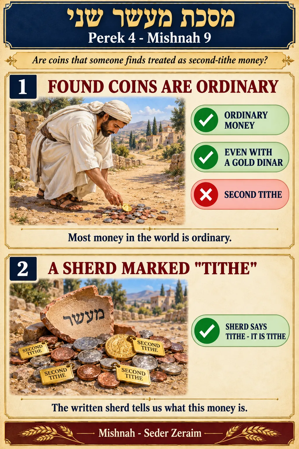 Infographic for Maaser Sheni 4:9: MONEY FOUND ON THE ROAD