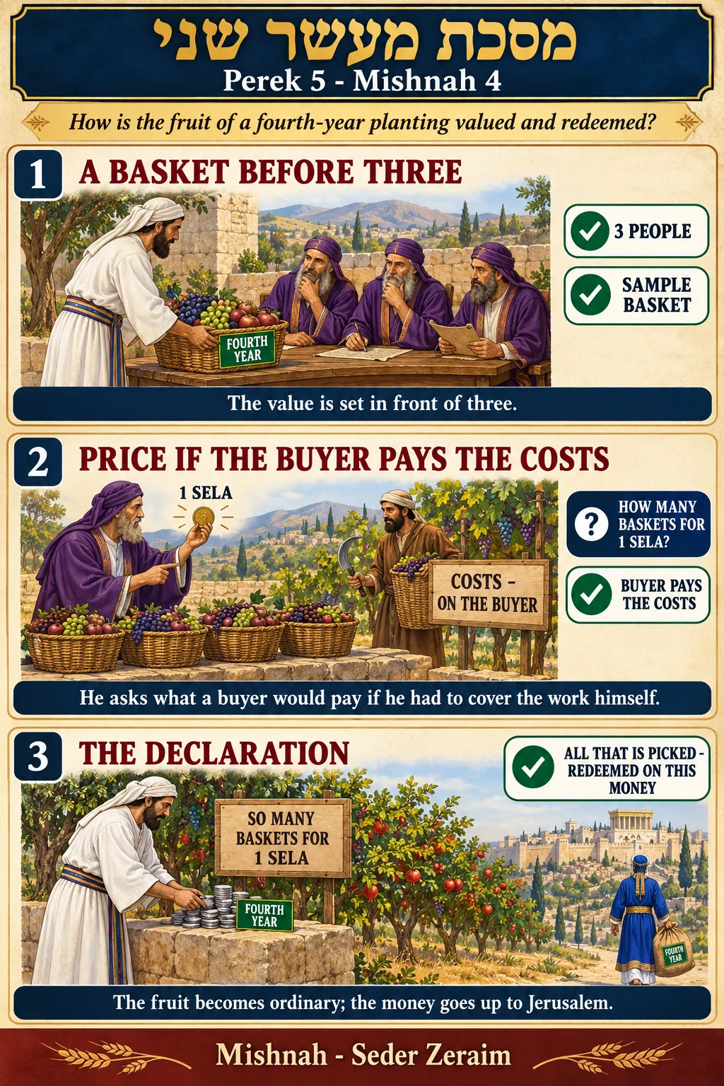 Infographic for Maaser Sheni 5:4: HOW FOURTH-YEAR FRUIT IS REDEEMED