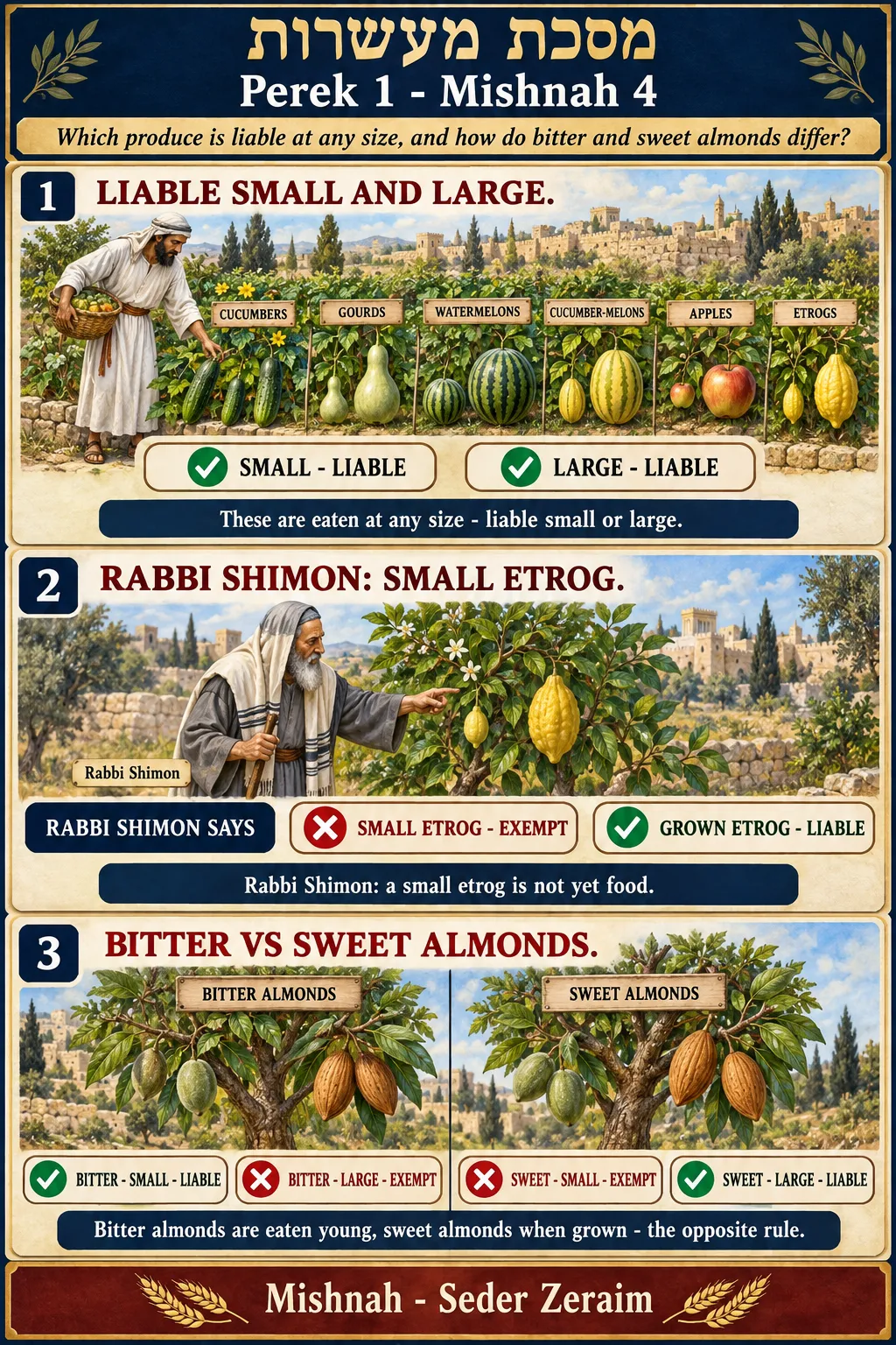 Infographic for Maaseros 1:4: VEGETABLES, ETROGS AND ALMONDS