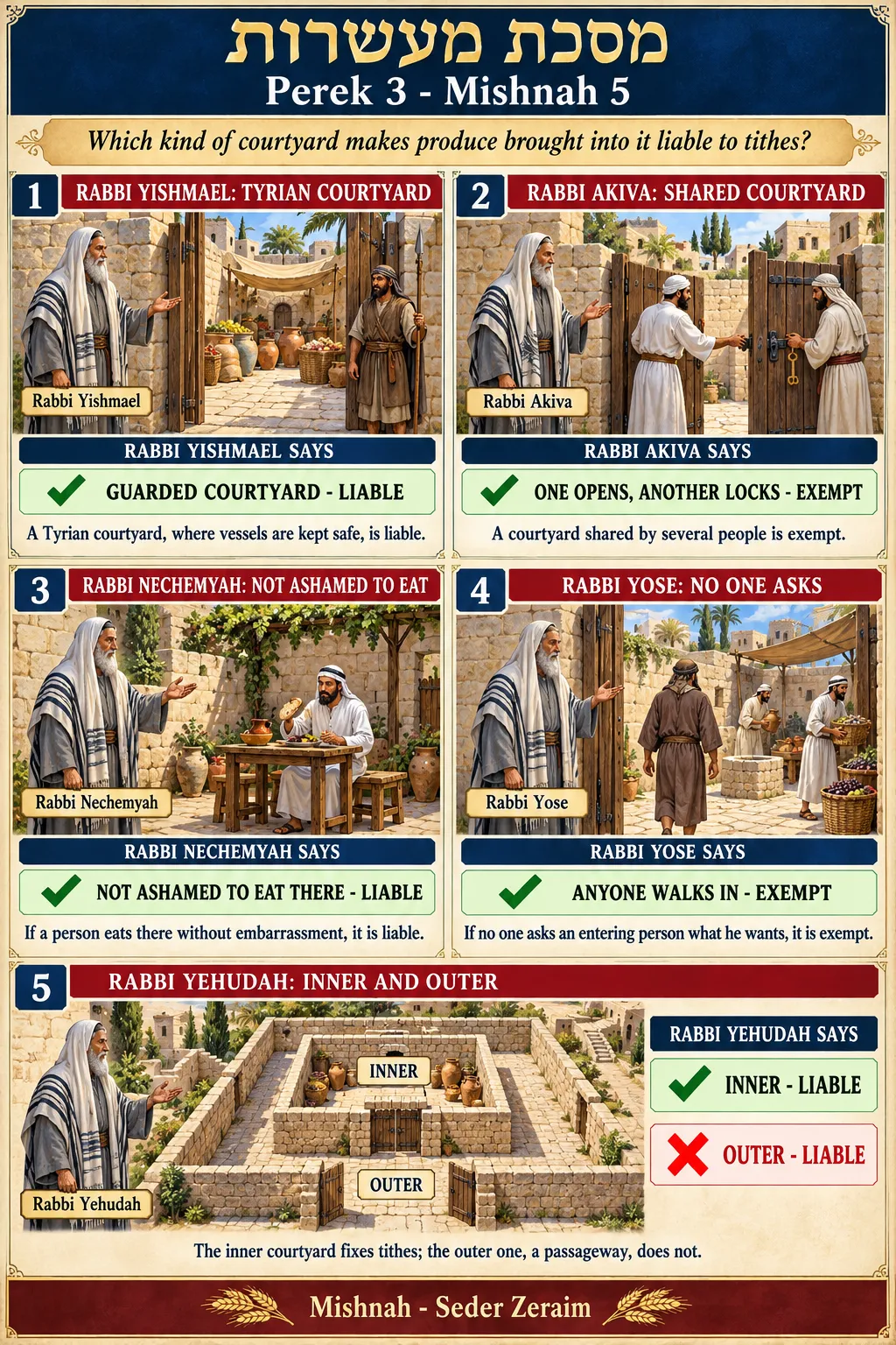 Infographic for Maaseros 3:5: WHICH COURTYARD FIXES TITHES?