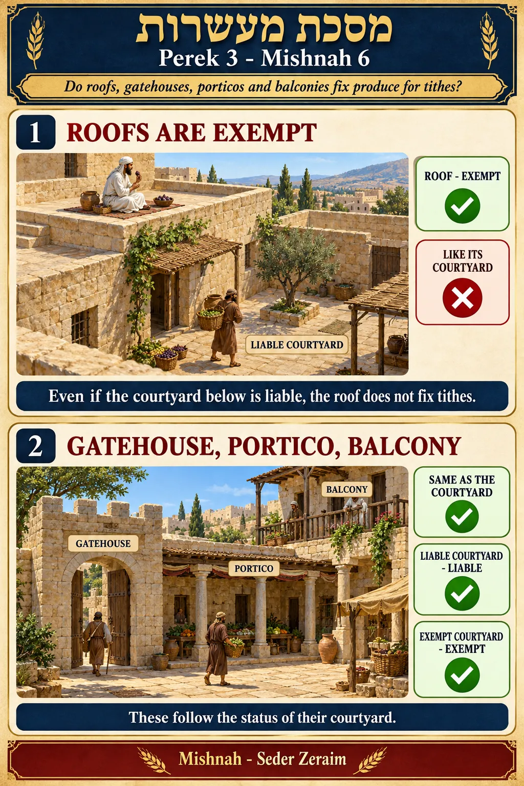 Infographic for Maaseros 3:6: ROOFS AND SIDE STRUCTURES
