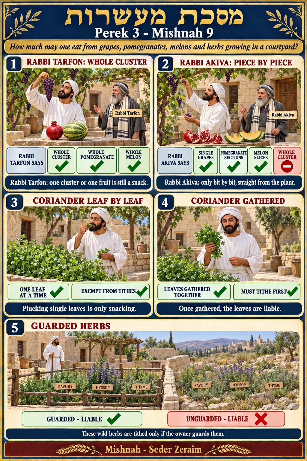 Infographic for Maaseros 3:9: VINES AND HERBS IN THE COURTYARD