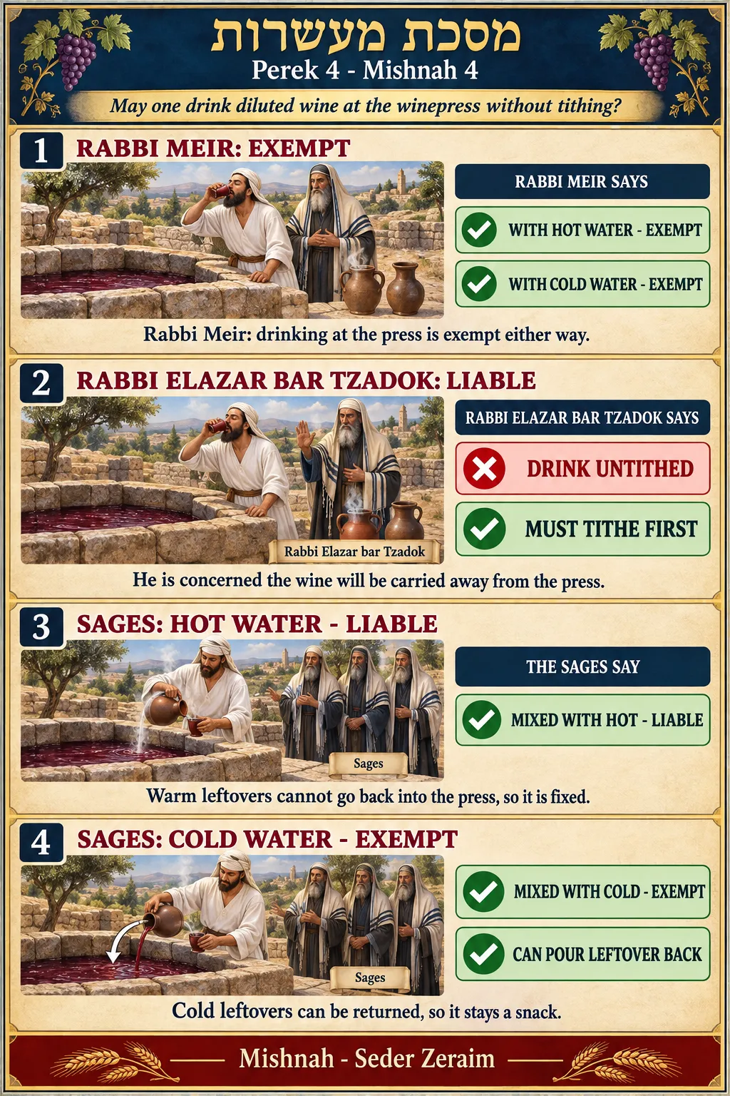 Infographic for Maaseros 4:4: DRINKING AT THE WINEPRESS