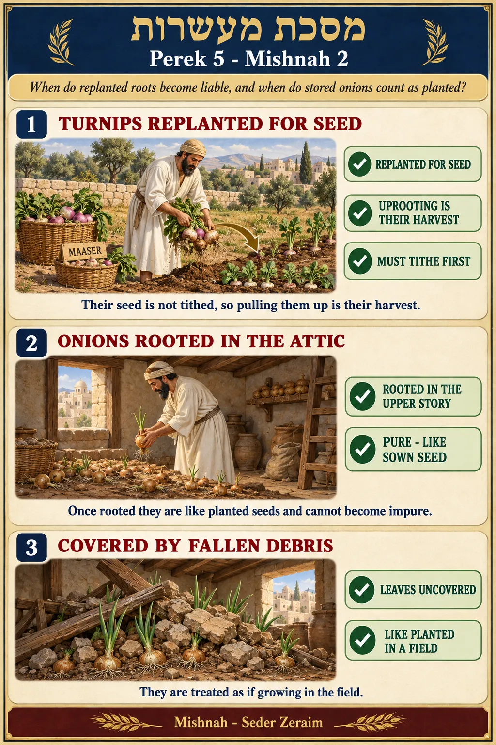 Infographic for Maaseros 5:2: REPLANTED FOR SEED AND ROOTED ONIONS