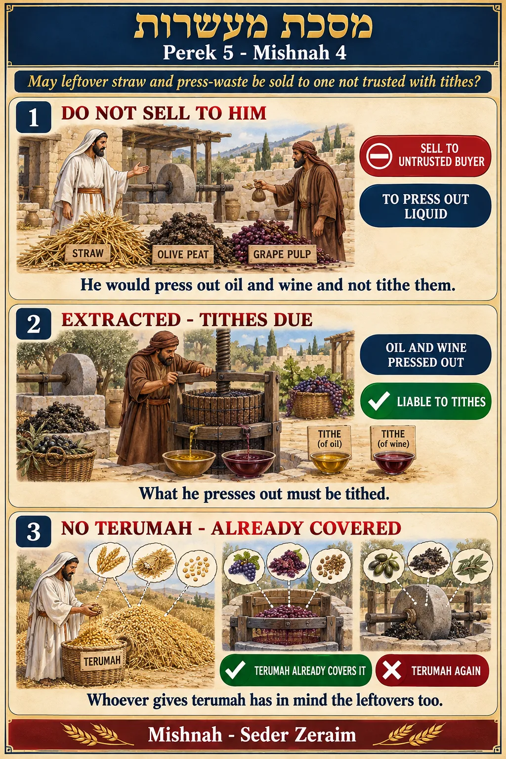 Infographic for Maaseros 5:4: SELLING STRAW, OLIVE PEAT AND GRAPE PULP