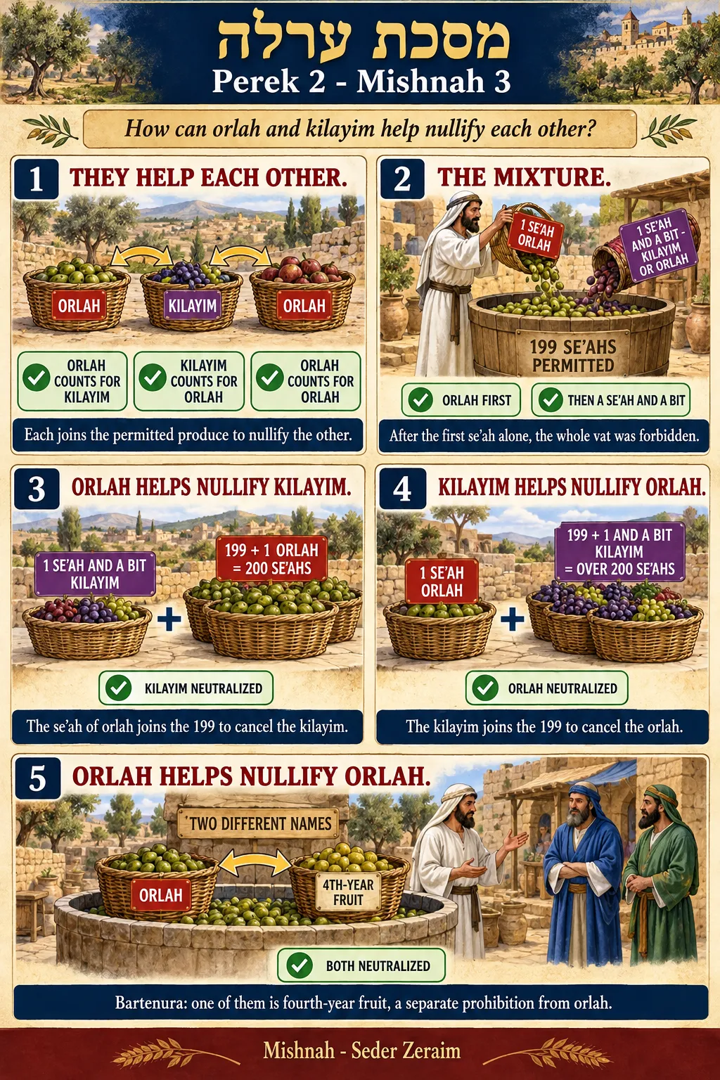 Infographic for Orlah 2:3: ORLAH AND KILAYIM HELP EACH OTHER