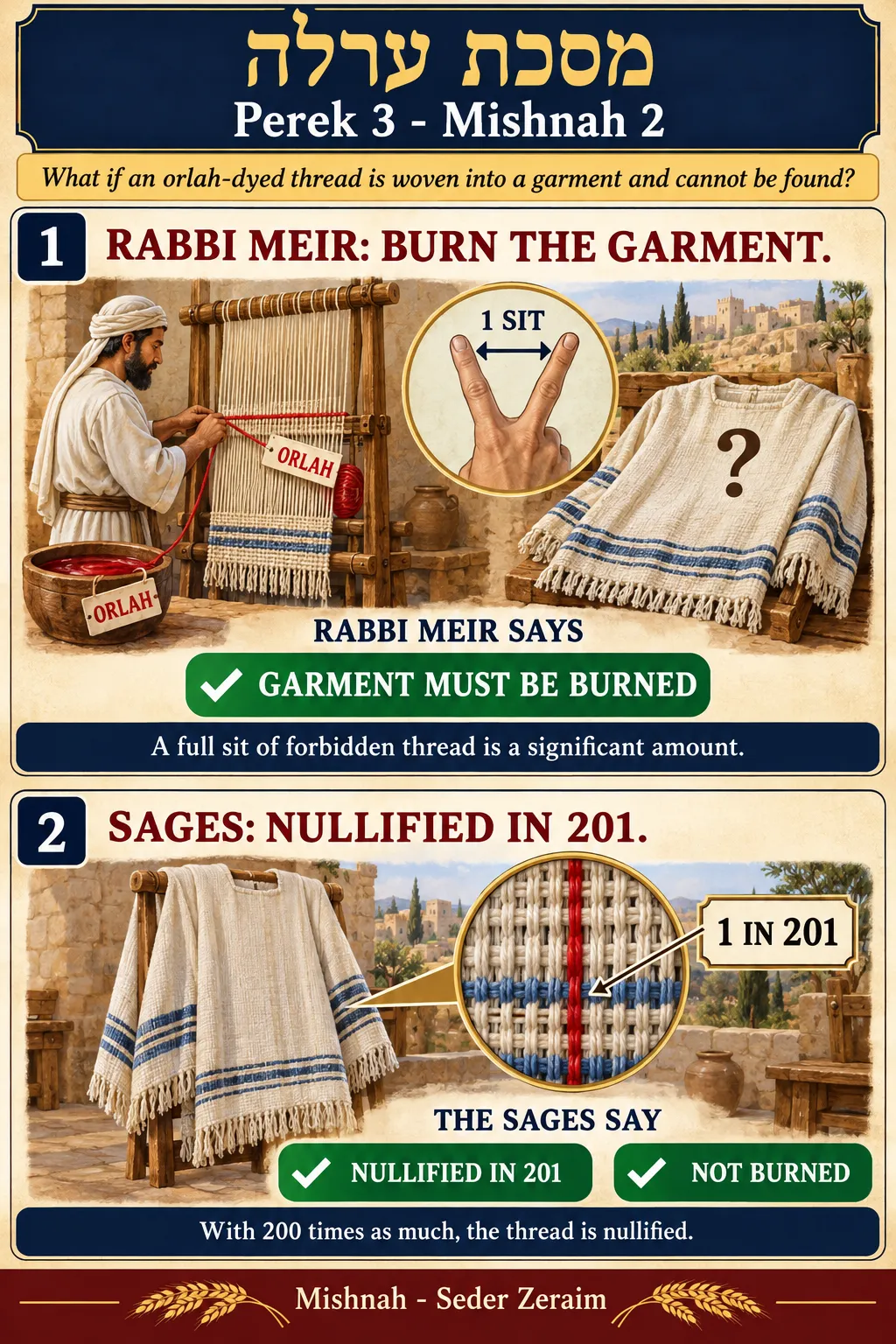 Infographic for Orlah 3:2: A THREAD DYED WITH ORLAH PEELS