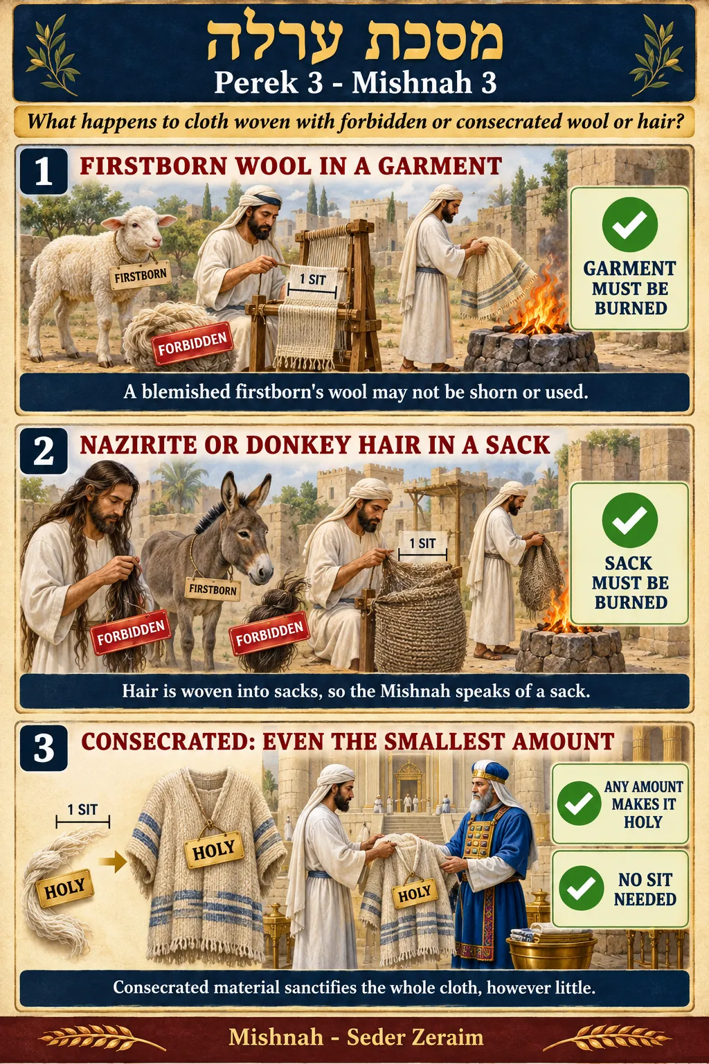 Infographic for Orlah 3:3: FORBIDDEN WOOL AND HAIR WOVEN IN