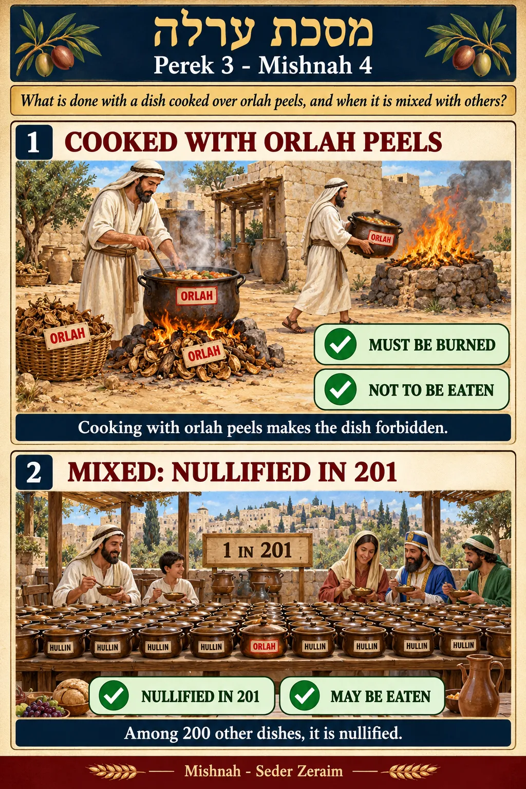 Infographic for Orlah 3:4: A DISH COOKED WITH ORLAH PEELS