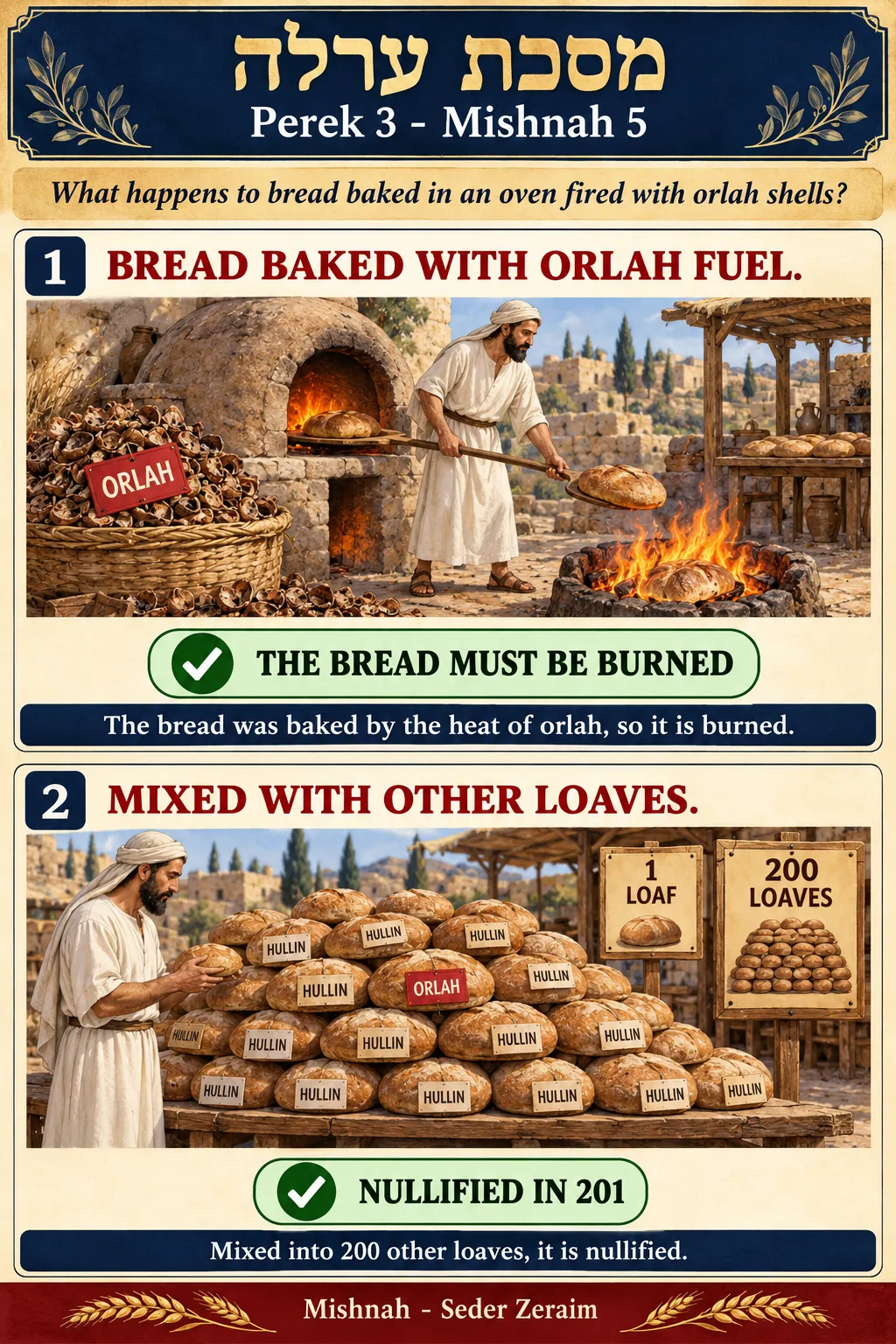 Infographic for Orlah 3:5: BREAD BAKED WITH ORLAH FUEL