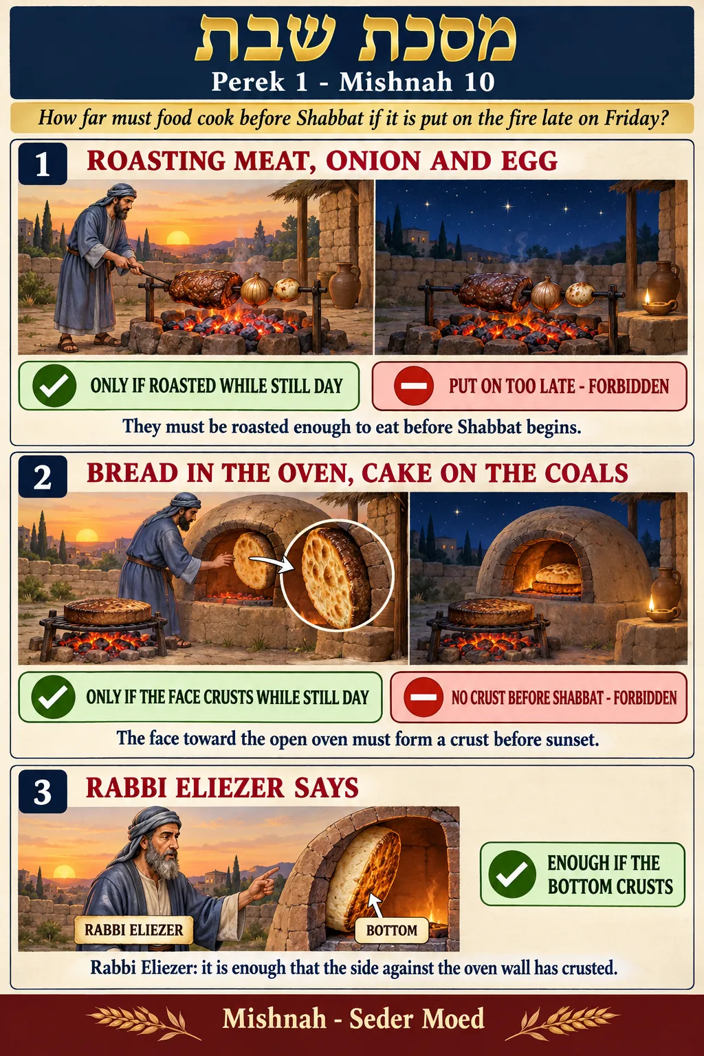 Infographic for Shabbos 1:10: ROASTING AND BAKING AT NIGHTFALL