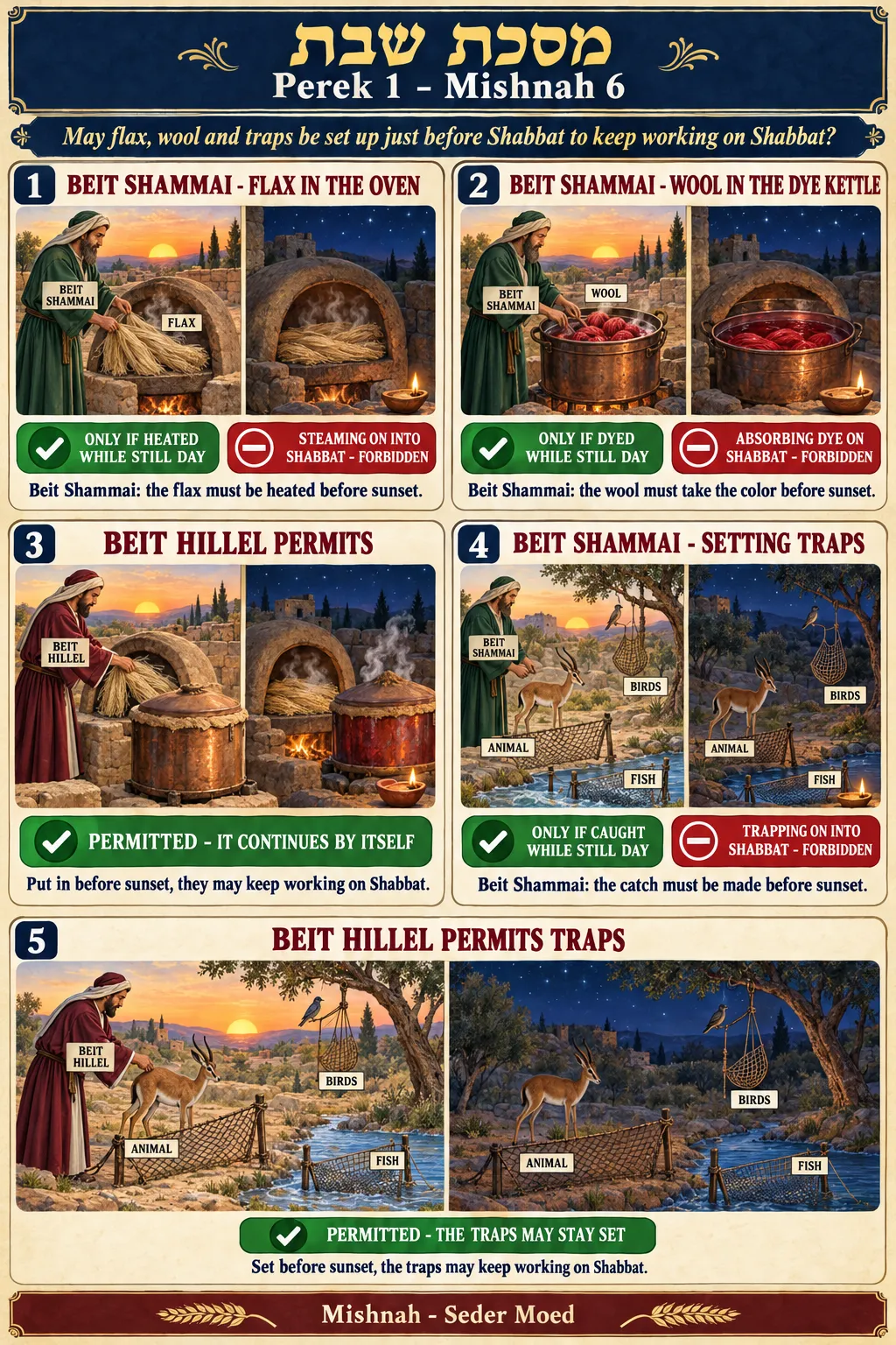 Infographic for Shabbos 1:6: FLAX, WOOL AND TRAPS