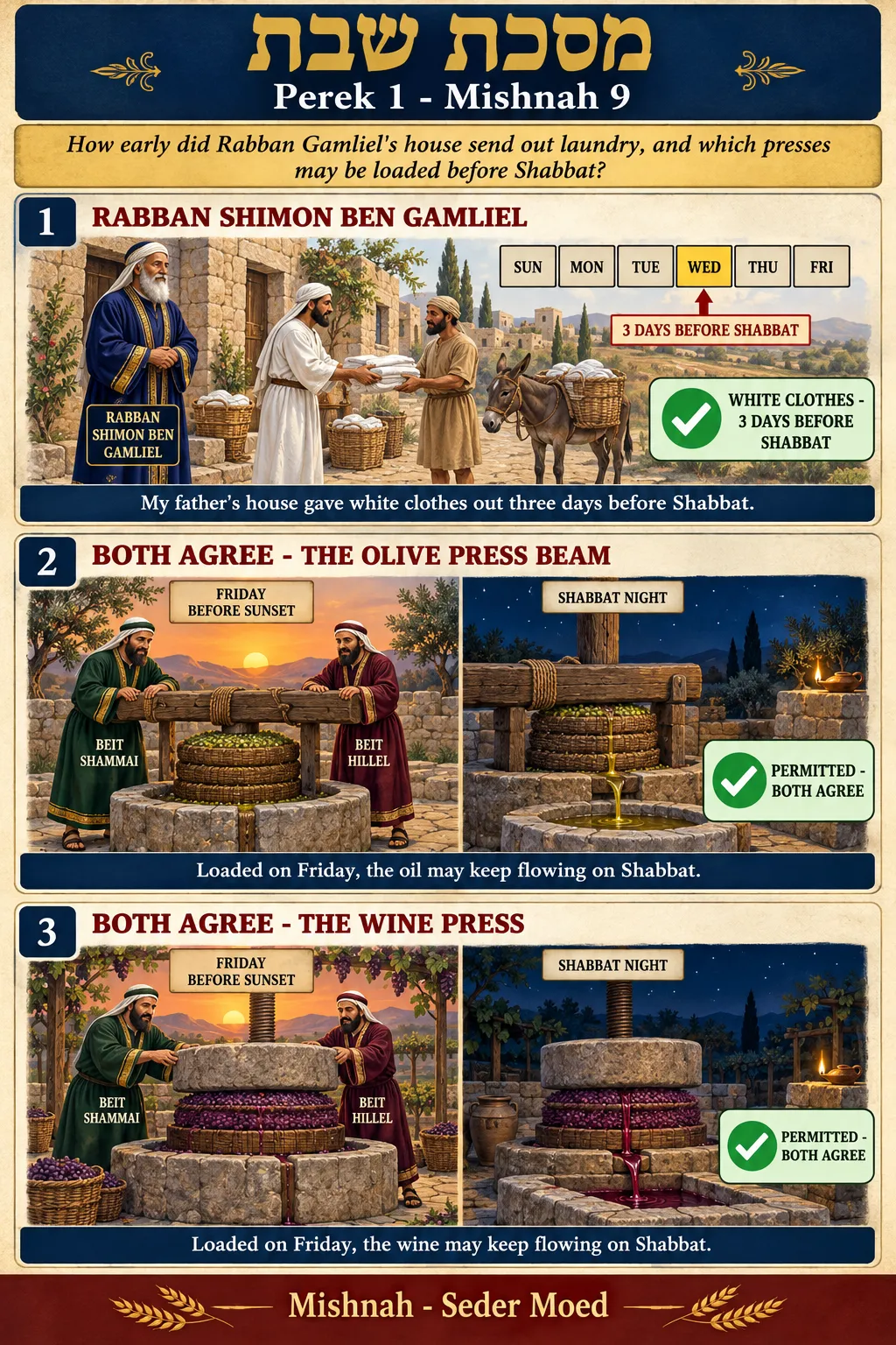 Infographic for Shabbos 1:9: WHITE LAUNDRY AND THE PRESSES
