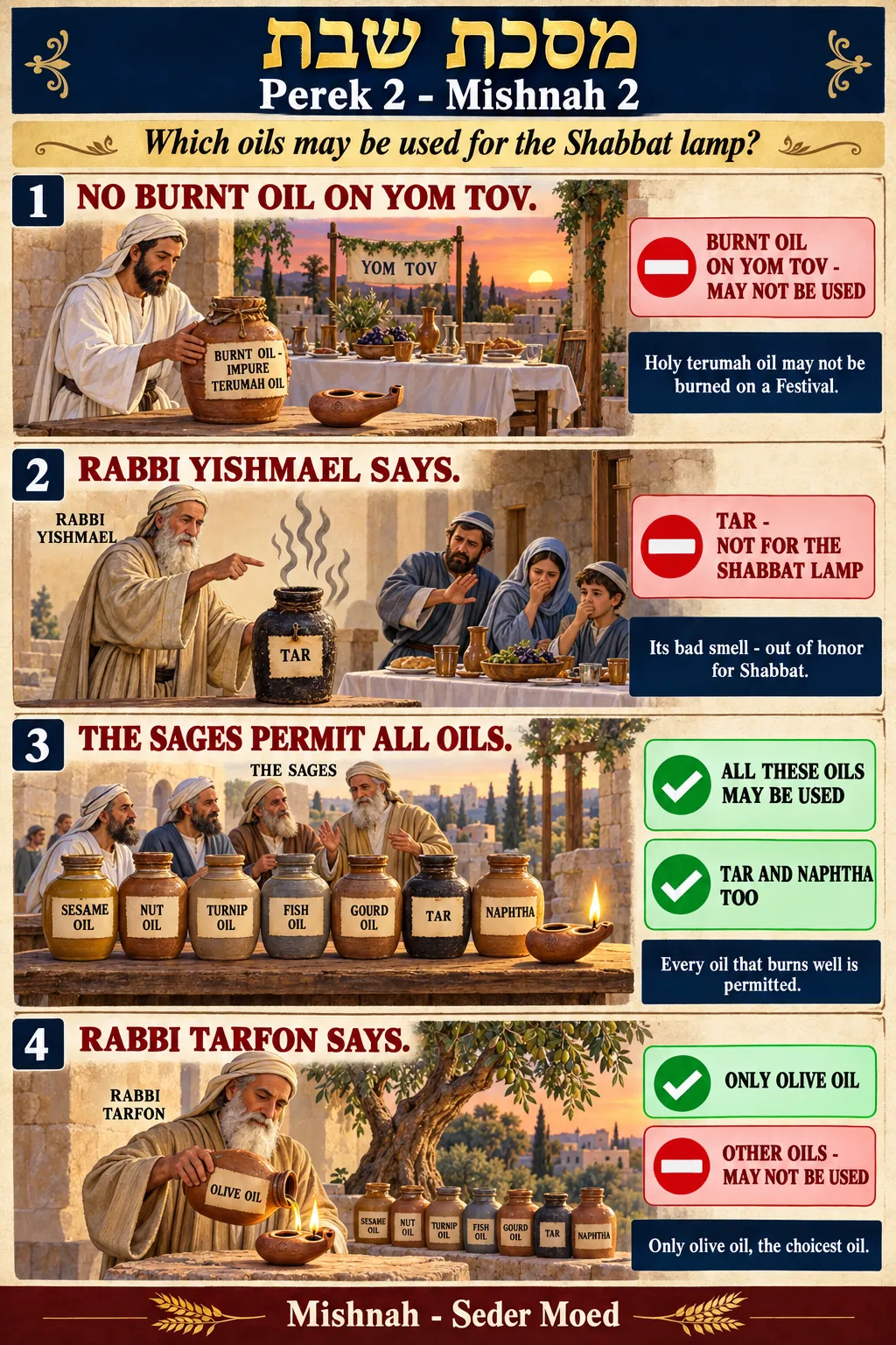 Infographic for Shabbos 2:2: WHICH OILS MAY BE USED
