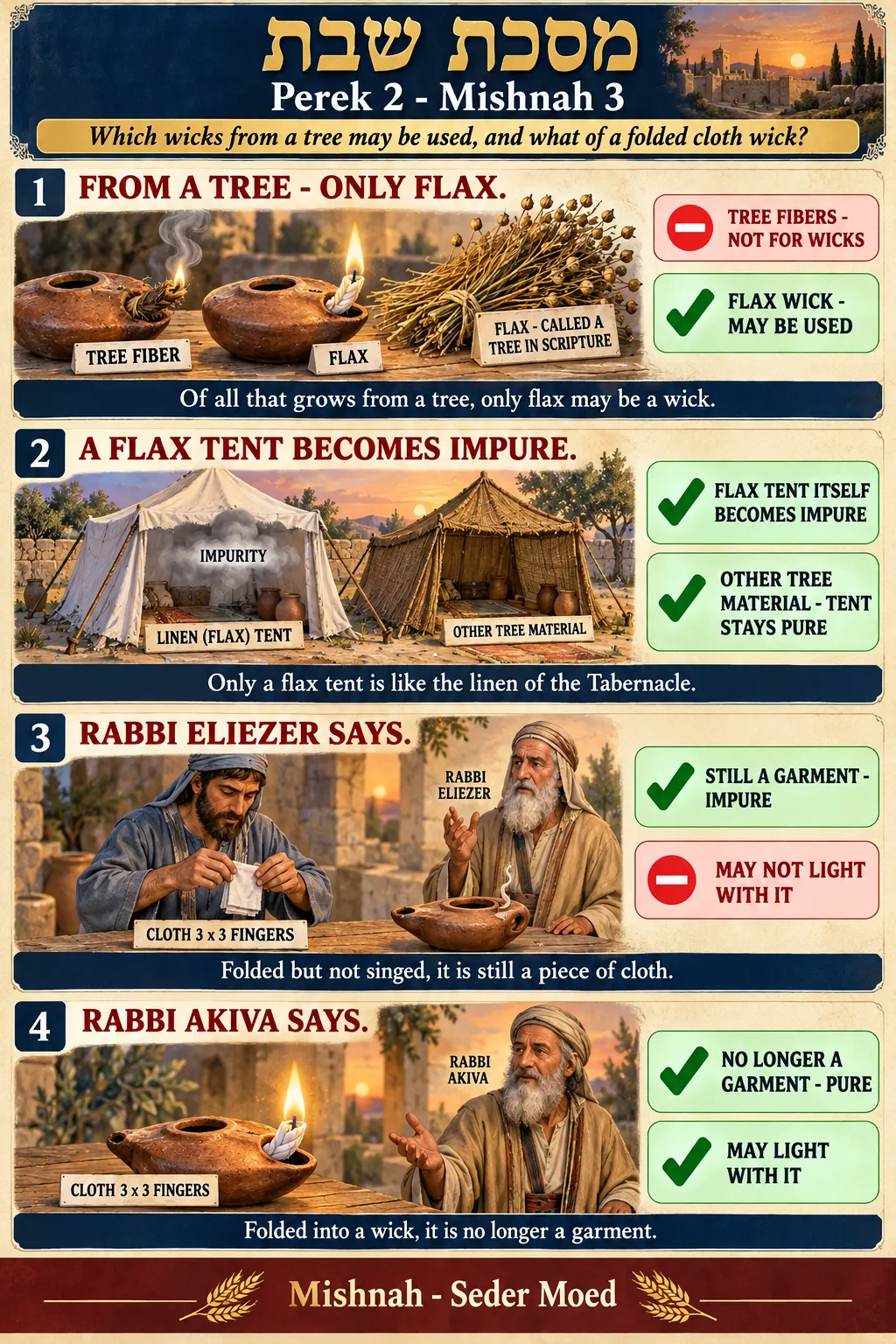 Infographic for Shabbos 2:3: TREE FIBERS AND A CLOTH WICK