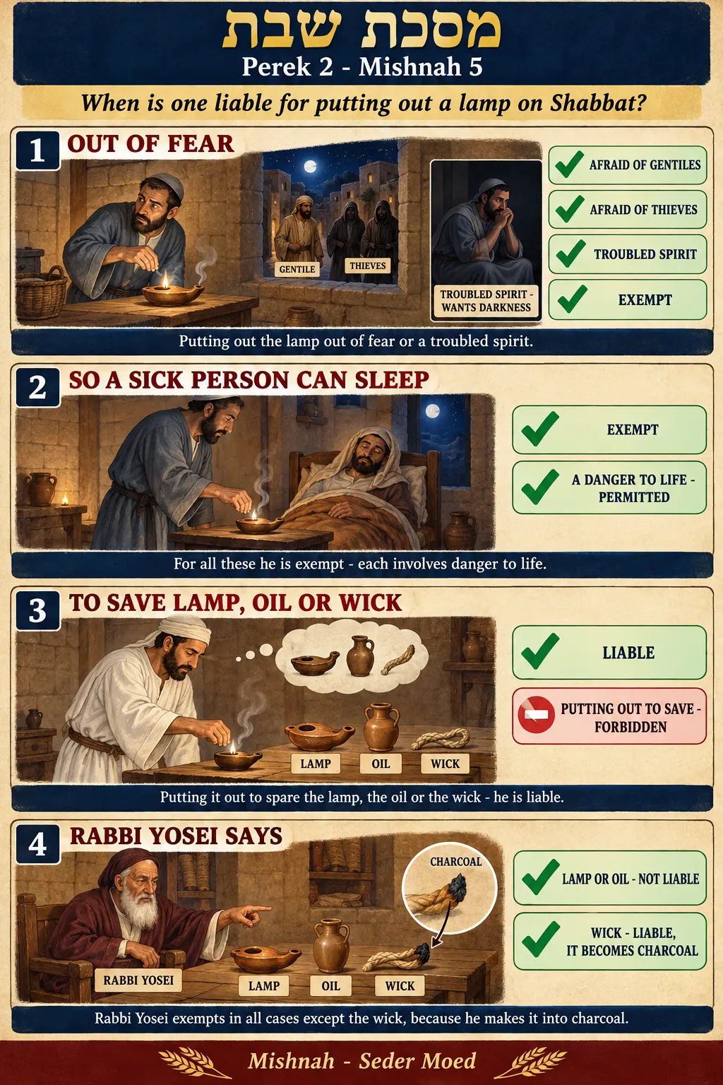 Infographic for Shabbos 2:5: PUTTING OUT THE LAMP