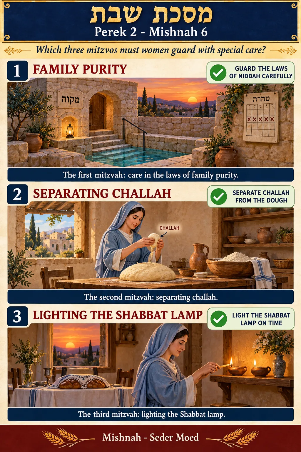 Infographic for Shabbos 2:6: THREE MITZVOS OF THE HOME