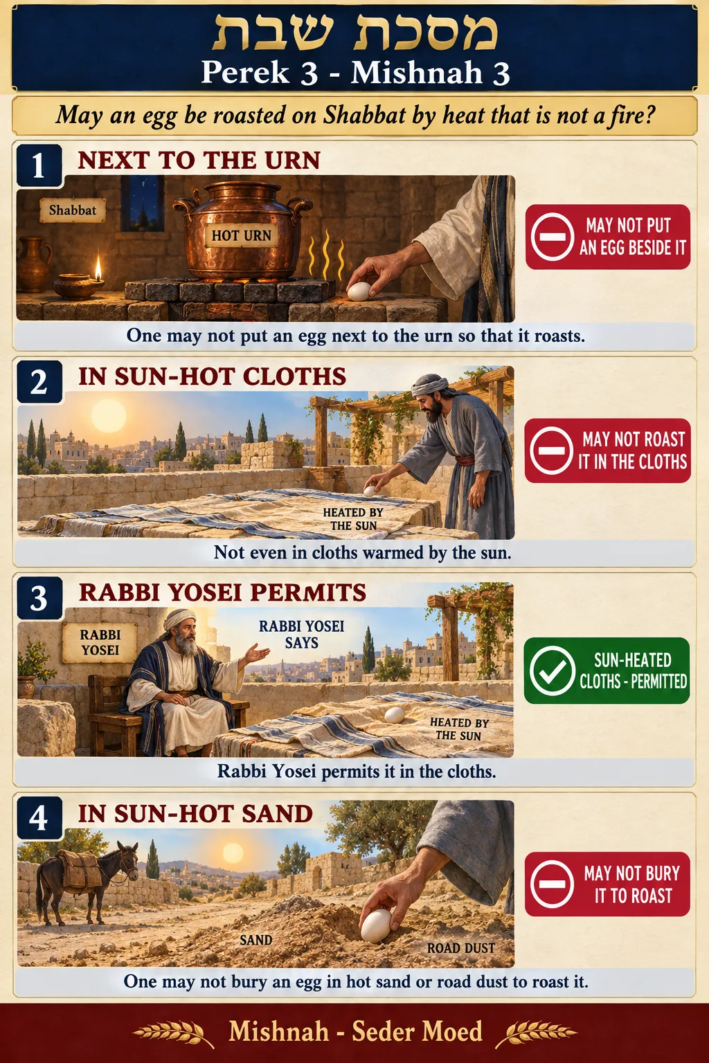 Infographic for Shabbos 3:3: NO ROASTING AN EGG