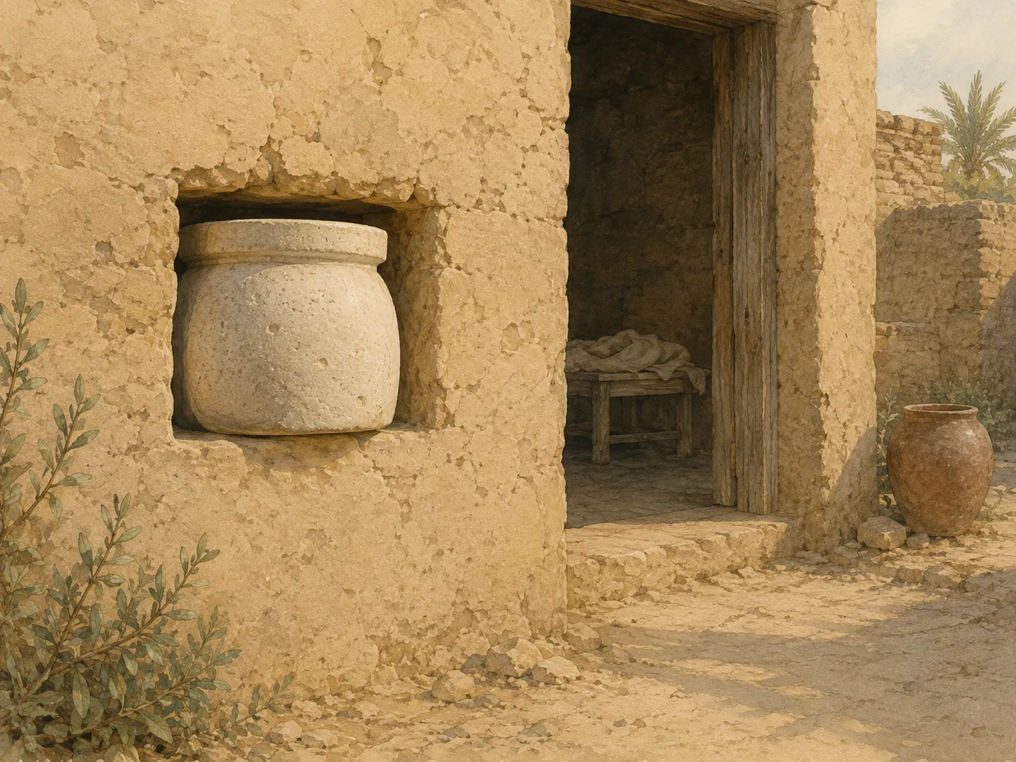 A stone vessel over the aperture of a house containing a corpse