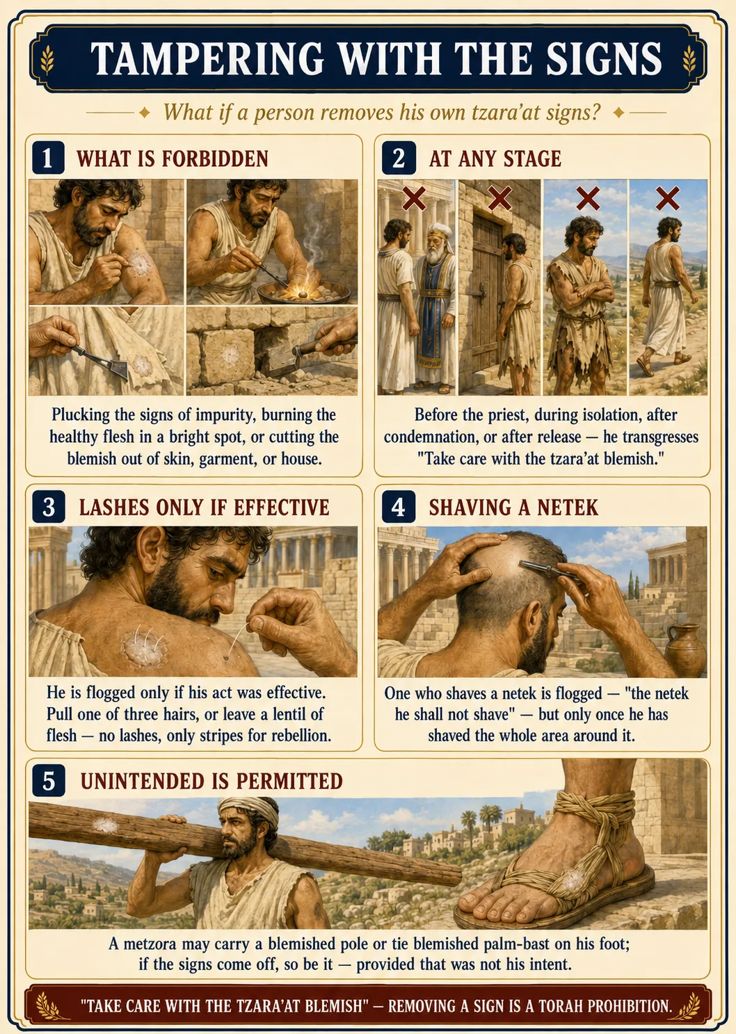Infographic for halacha 10:1: TAMPERING WITH THE SIGNS — What if a person removes his own tzara'at signs?